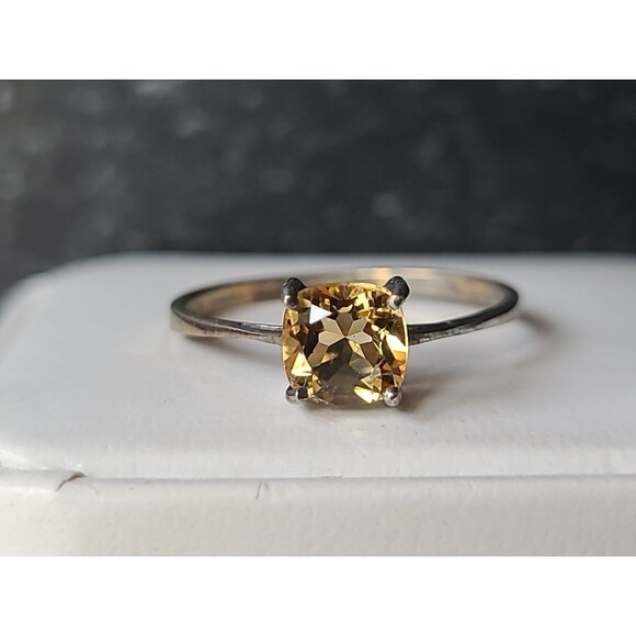 925 Sterling Silver Prong Set Yellow Glass Solitaire Ring, SIZE US 8 Vintage - Picture 4 of 10